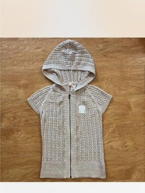 DKNY Cream Cable-Knit Hooded Zip Vest